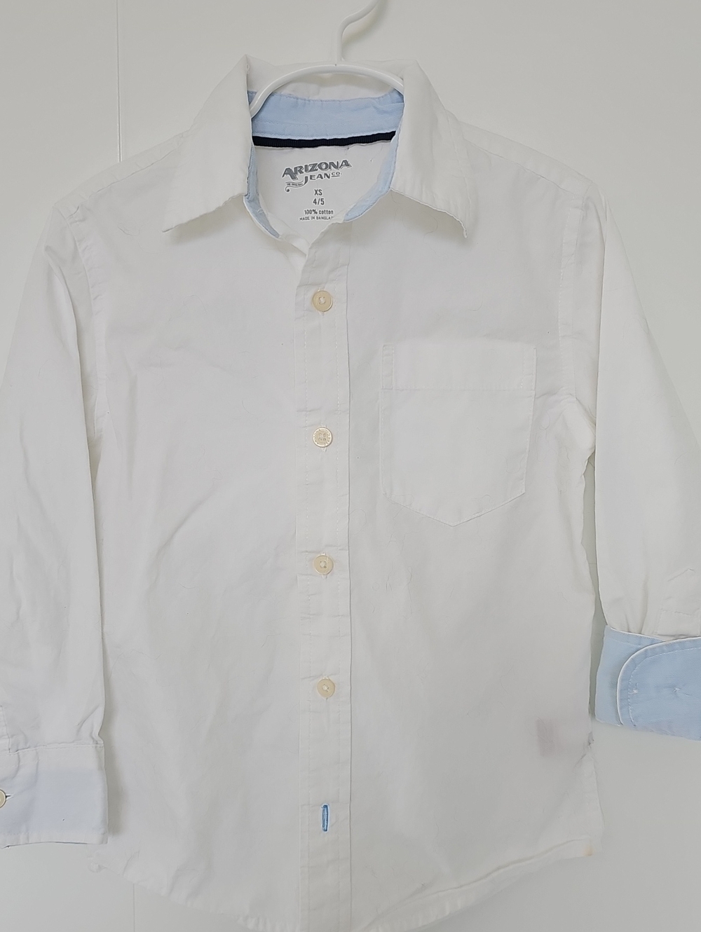 Arizona Jean Company White Button Down Dress Shirt w/Light Blue Trim Sz XS 4/5
